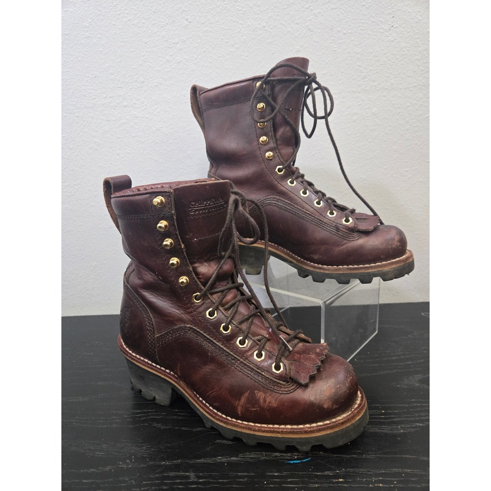 Chippewa Leather Logger Work Boots Brown Vibram Lug Sole 73075 6.5 M